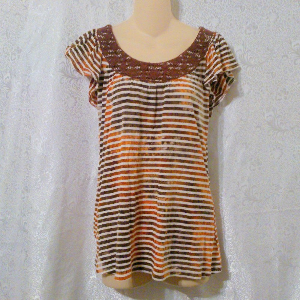Rue 21 Lace Trimmed Striped Knit Top Open Back *
